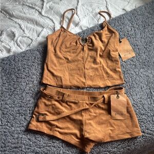 Frankie's Bikinis Tan Suede Bella Hadid Western Set